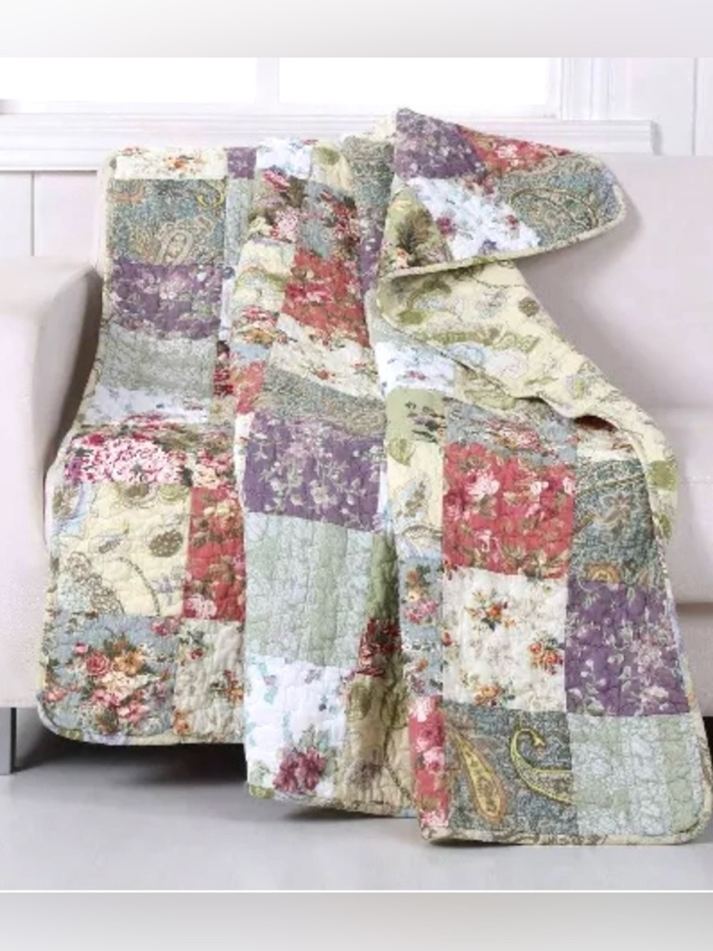 Quilt Blooming Prairie Reversible Floral Pink Blue Purple Cotton Cottage Chic